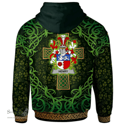 ScotsTee Shop Irish Henry or O'Henry Coat of Arms Family Crest Ireland Hoodie Celtic Cross Shamrock Patterns
