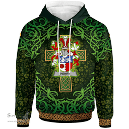 ScotsTee Shop Irish Henry or O'Henry Coat of Arms Family Crest Ireland Hoodie Celtic Cross Shamrock Patterns