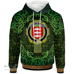 ScotsTee Shop Irish House of ROCHE Coat of Arms Family Crest Ireland Hoodie Celtic Cross Shamrock Patterns