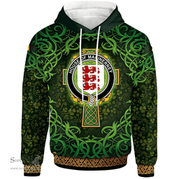 ScotsTee Shop Irish House of MACiNERNEY Coat of Arms Family Crest Ireland Hoodie Celtic Cross Shamrock Patterns