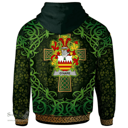 ScotsTee Shop Irish Hare or O'Hare Coat of Arms Family Crest Ireland Hoodie Celtic Cross Shamrock Patterns