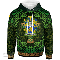 ScotsTee Shop Irish Hanratty or O'Hanraghty Coat of Arms Family Crest Ireland Hoodie Celtic Cross Shamrock Patterns