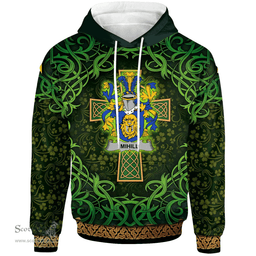 ScotsTee Shop Irish Mihill Coat of Arms Family Crest Ireland Hoodie Celtic Cross Shamrock Patterns