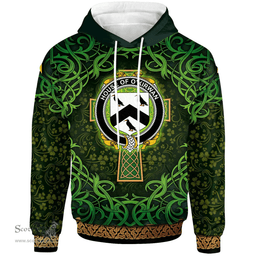 ScotsTee Shop Irish House of O'KIRWAN Coat of Arms Family Crest Ireland Hoodie Celtic Cross Shamrock Patterns