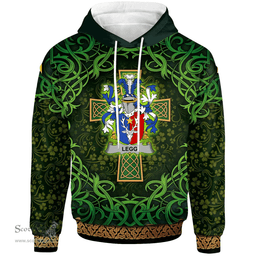 ScotsTee Shop Irish Legg or Legge Coat of Arms Family Crest Ireland Hoodie Celtic Cross Shamrock Patterns