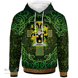 ScotsTee Shop Irish Moran or O'Moran Coat of Arms Family Crest Ireland Hoodie Celtic Cross Shamrock Patterns