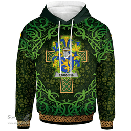 ScotsTee Shop Irish McDaniel or Daniel Coat of Arms Family Crest Ireland Hoodie Celtic Cross Shamrock Patterns