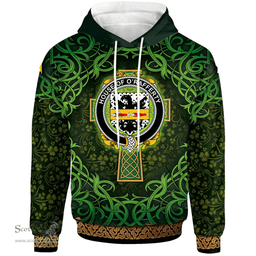 ScotsTee Shop Irish House of O'RAFFERTY Coat of Arms Family Crest Ireland Hoodie Celtic Cross Shamrock Patterns