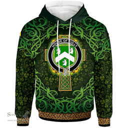 ScotsTee Shop Irish House of TULLY (MACATILLA)) Coat of Arms Family Crest Ireland Hoodie Celtic Cross Shamrock Patterns