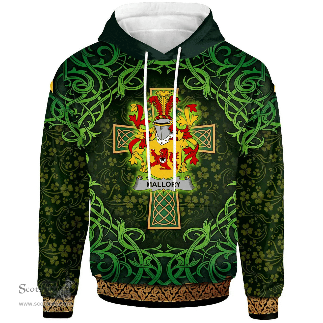 ScotsTee Shop Irish Mallory Coat of Arms Family Crest Ireland Hoodie Celtic Cross Shamrock Patterns