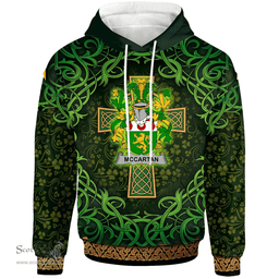 ScotsTee Shop Irish McCartan Coat of Arms Family Crest Ireland Hoodie Celtic Cross Shamrock Patterns