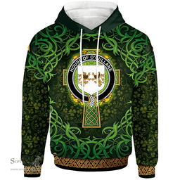 ScotsTee Shop Irish House of O'CULLANE (or Collins) Coat of Arms Family Crest Ireland Hoodie Celtic Cross Shamrock Patterns