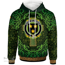 ScotsTee Shop Irish House of O'MORAN Coat of Arms Family Crest Ireland Hoodie Celtic Cross Shamrock Patterns