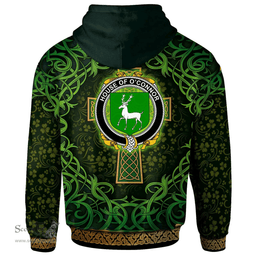 ScotsTee Shop Irish House of O'CONNOR (Corcomroe) Coat of Arms Family Crest Ireland Hoodie Celtic Cross Shamrock Patterns