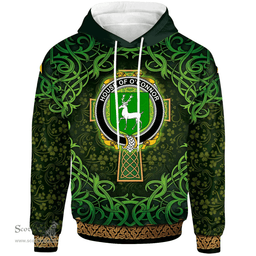 ScotsTee Shop Irish House of O'CONNOR (Corcomroe) Coat of Arms Family Crest Ireland Hoodie Celtic Cross Shamrock Patterns