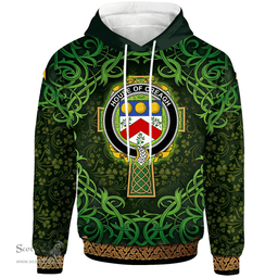 ScotsTee Shop Irish House of CREAGH Coat of Arms Family Crest Ireland Hoodie Celtic Cross Shamrock Patterns