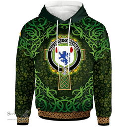 ScotsTee Shop Irish House of O'BRENNAN (Connacht) Coat of Arms Family Crest Ireland Hoodie Celtic Cross Shamrock Patterns