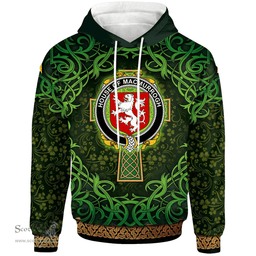 ScotsTee Shop Irish House of MACMURROGH Coat of Arms Family Crest Ireland Hoodie Celtic Cross Shamrock Patterns
