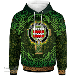 ScotsTee Shop Irish House of NUGENT Coat of Arms Family Crest Ireland Hoodie Celtic Cross Shamrock Patterns