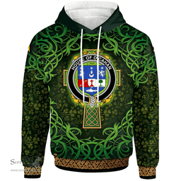 ScotsTee Shop Irish House of O'CAHAN (KEANE) Coat of Arms Family Crest Ireland Hoodie Celtic Cross Shamrock Patterns
