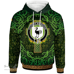 ScotsTee Shop Irish House of MACMAHON (Oriel) Coat of Arms Family Crest Ireland Hoodie Celtic Cross Shamrock Patterns