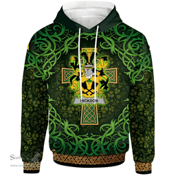 ScotsTee Shop Irish Hickson Coat of Arms Family Crest Ireland Hoodie Celtic Cross Shamrock Patterns