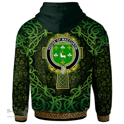ScotsTee Shop Irish House of MACCURTIN Coat of Arms Family Crest Ireland Hoodie Celtic Cross Shamrock Patterns