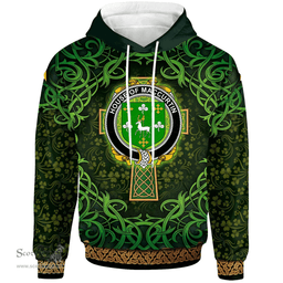 ScotsTee Shop Irish House of MACCURTIN Coat of Arms Family Crest Ireland Hoodie Celtic Cross Shamrock Patterns