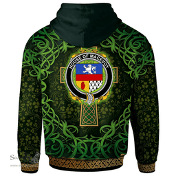 ScotsTee Shop Irish House of MACEVOY Coat of Arms Family Crest Ireland Hoodie Celtic Cross Shamrock Patterns