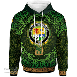 ScotsTee Shop Irish House of MACDONNELL (of the Glens) Coat of Arms Family Crest Ireland Hoodie Celtic Cross Shamrock Patterns