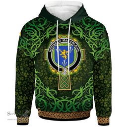 ScotsTee Shop Irish House of MACCOLGAN Coat of Arms Family Crest Ireland Hoodie Celtic Cross Shamrock Patterns