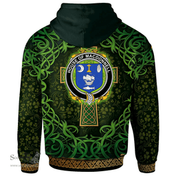 ScotsTee Shop Irish House of MACDONNELL (Clare and Connacht) Coat of Arms Family Crest Ireland Hoodie Celtic Cross Shamrock Patterns