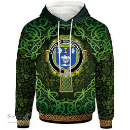 ScotsTee Shop Irish House of MACDONNELL (Clare and Connacht) Coat of Arms Family Crest Ireland Hoodie Celtic Cross Shamrock Patterns