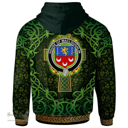 ScotsTee Shop Irish House of MACLOUGHLIN (Tirconnell) Coat of Arms Family Crest Ireland Hoodie Celtic Cross Shamrock Patterns