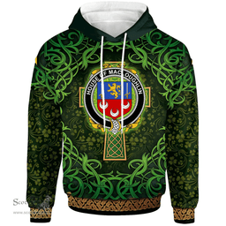 ScotsTee Shop Irish House of MACLOUGHLIN (Tirconnell) Coat of Arms Family Crest Ireland Hoodie Celtic Cross Shamrock Patterns