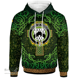 ScotsTee Shop Irish House of FRENCH Coat of Arms Family Crest Ireland Hoodie Celtic Cross Shamrock Patterns