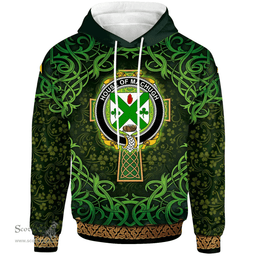 ScotsTee Shop Irish House of MACHUGH Coat of Arms Family Crest Ireland Hoodie Celtic Cross Shamrock Patterns