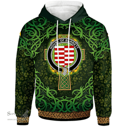ScotsTee Shop Irish House of BARRETT Coat of Arms Family Crest Ireland Hoodie Celtic Cross Shamrock Patterns