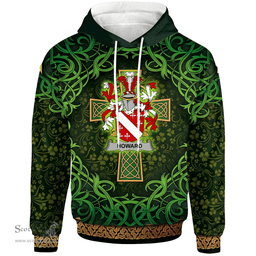 ScotsTee Shop Irish Howard Coat of Arms Family Crest Ireland Hoodie Celtic Cross Shamrock Patterns