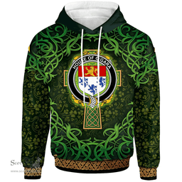 ScotsTee Shop Irish House of O'GARA Coat of Arms Family Crest Ireland Hoodie Celtic Cross Shamrock Patterns