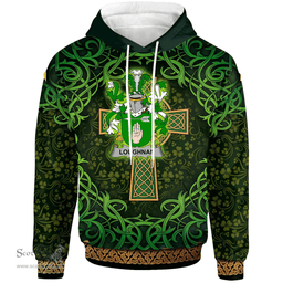 ScotsTee Shop Irish Loughnan or O'Loughnan Coat of Arms Family Crest Ireland Hoodie Celtic Cross Shamrock Patterns