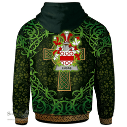 ScotsTee Shop Irish Lucas or Luke Coat of Arms Family Crest Ireland Hoodie Celtic Cross Shamrock Patterns