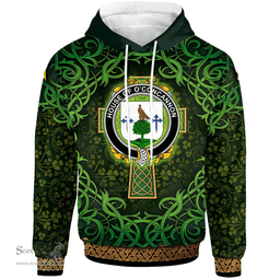 ScotsTee Shop Irish House of O'CONCANNON Coat of Arms Family Crest Ireland Hoodie Celtic Cross Shamrock Patterns