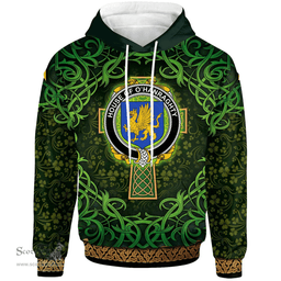 ScotsTee Shop Irish House of O'HANRAGHTY Coat of Arms Family Crest Ireland Hoodie Celtic Cross Shamrock Patterns
