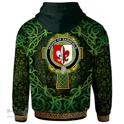ScotsTee Shop Irish House of SARSFIELD Coat of Arms Family Crest Ireland Hoodie Celtic Cross Shamrock Patterns