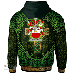 ScotsTee Shop Irish Leeson Coat of Arms Family Crest Ireland Hoodie Celtic Cross Shamrock Patterns