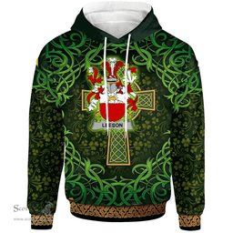 ScotsTee Shop Irish Leeson Coat of Arms Family Crest Ireland Hoodie Celtic Cross Shamrock Patterns