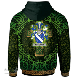 ScotsTee Shop Irish Needham or O'Nee Coat of Arms Family Crest Ireland Hoodie Celtic Cross Shamrock Patterns