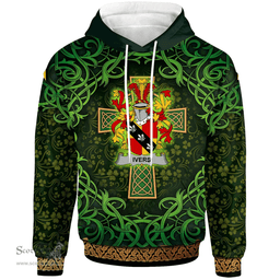 ScotsTee Shop Irish Ivers Coat of Arms Family Crest Ireland Hoodie Celtic Cross Shamrock Patterns
