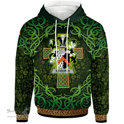 ScotsTee Shop Irish McWorth or MacWorth Coat of Arms Family Crest Ireland Hoodie Celtic Cross Shamrock Patterns
